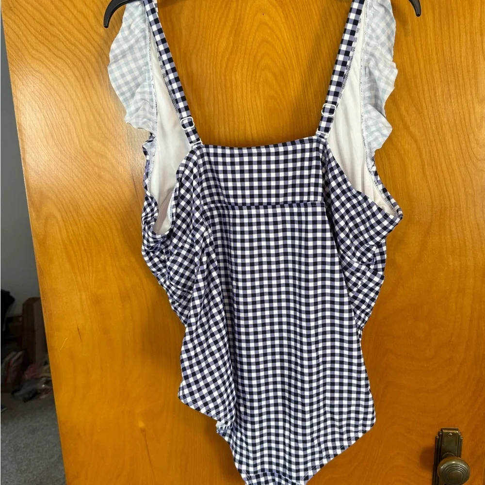Kona Sol Blue and White Checkered Swimsuit - Picture 3 of 4